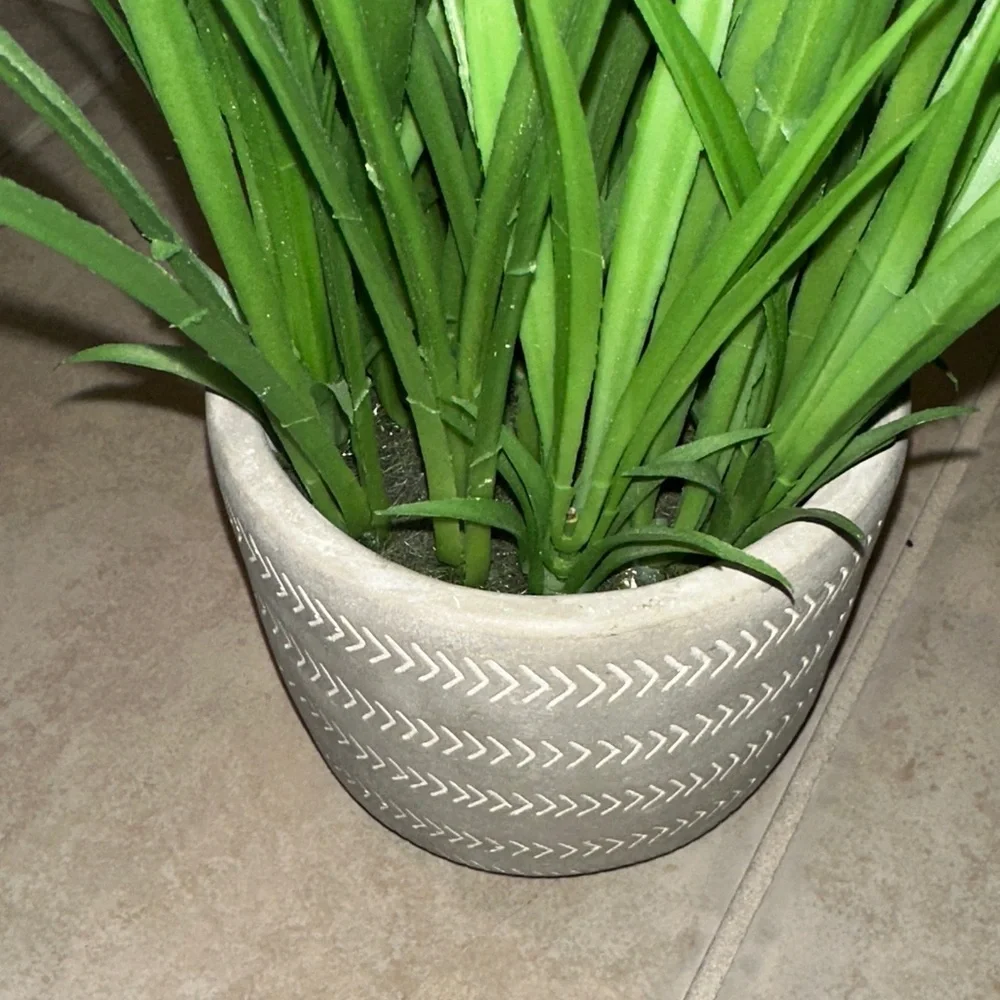 Lush Green Faux Plant in Textured Gray Pot